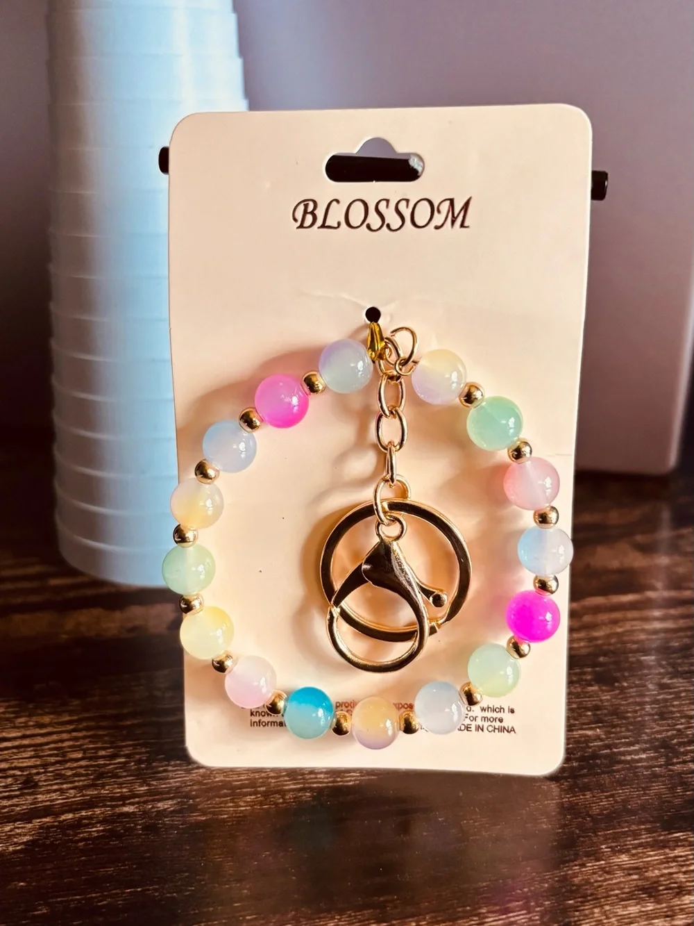 Pastel Beaded‎ Wristlet Bracelet Keychain